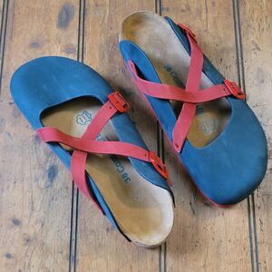 Women's COMFORTFUSSE Carlen Navy & Red Nubuck Leather Mule Clog- Size 38